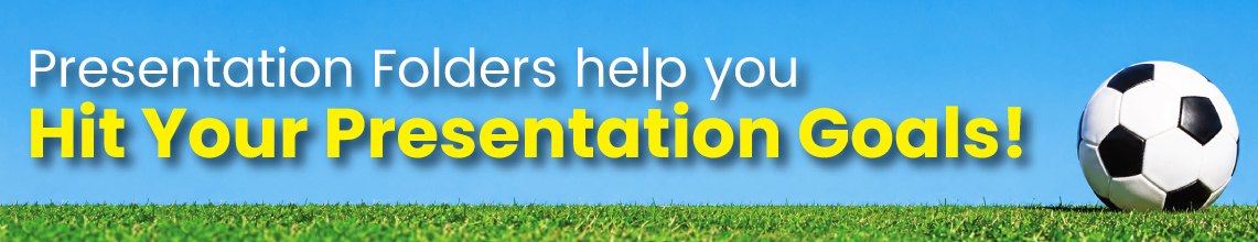 Folders Help You Hit Presentation Goals. World Cup Soccer Inspired. Image of Soccer Ball on Grass